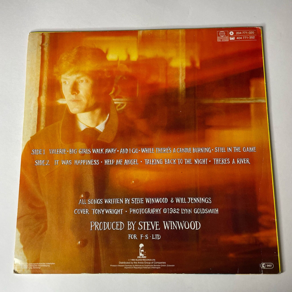 Винтажная виниловая пластинка LP Steve Winwood Talking Back To The Night (Germany 1982)