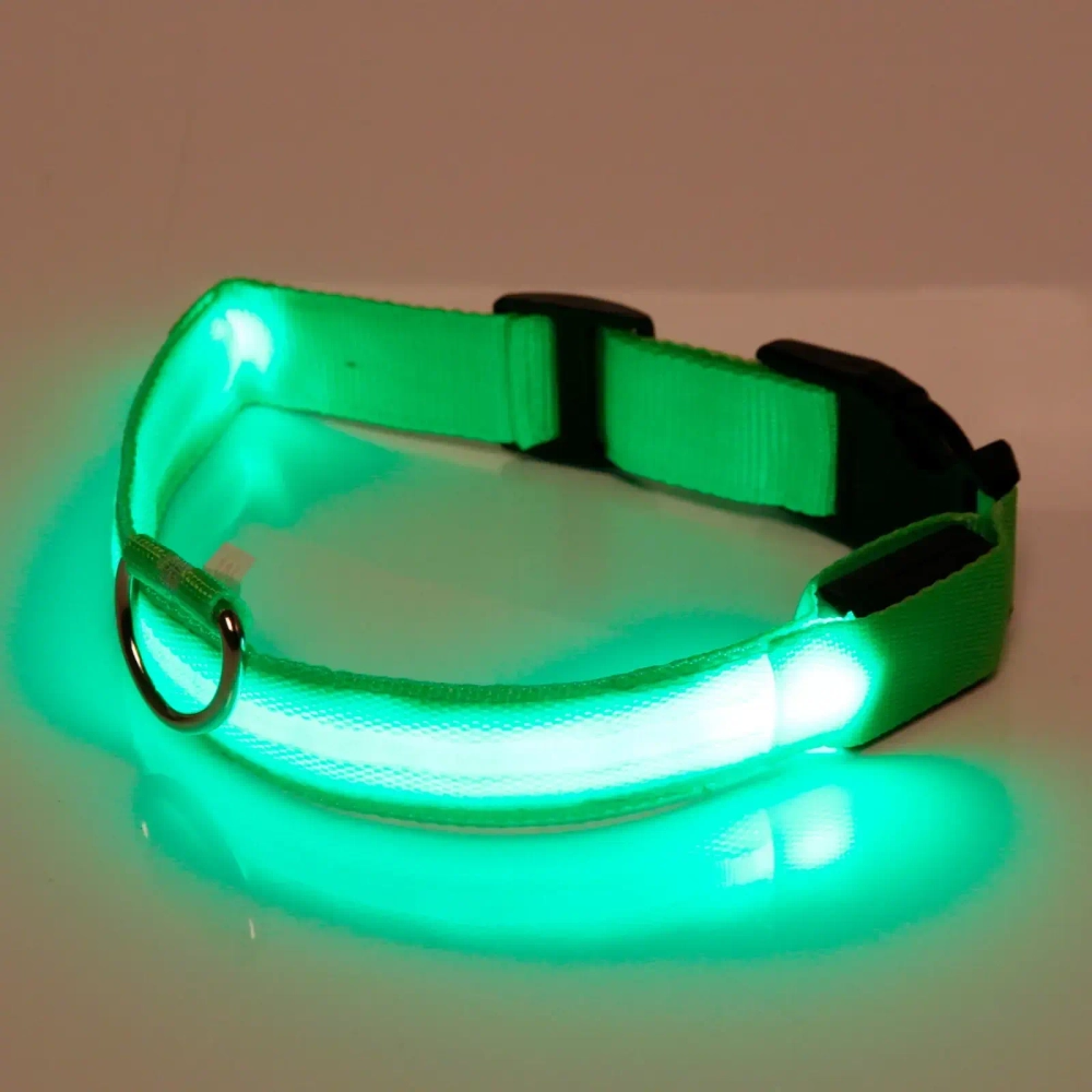 Ошейник с подсветкой и кольцом для жетона для малых пород собак «Бро видно», цвет зелёный, размер S - 2,5*30см (лейбл)