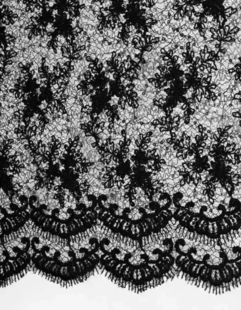 Ткань кружево корд с фестоном, 130 гр/м2, 125 см, чёрный