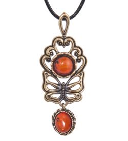 AM-4138 Подвеска «Бабочка Цветение» (латунь, янтарь)