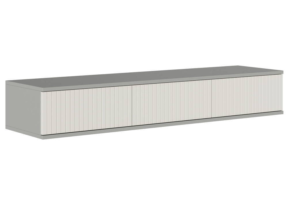 Тумба под телевизор подвесная Шиншилла серая/матовая Кварц Грей Софт 134,6х21,6х34,3 см