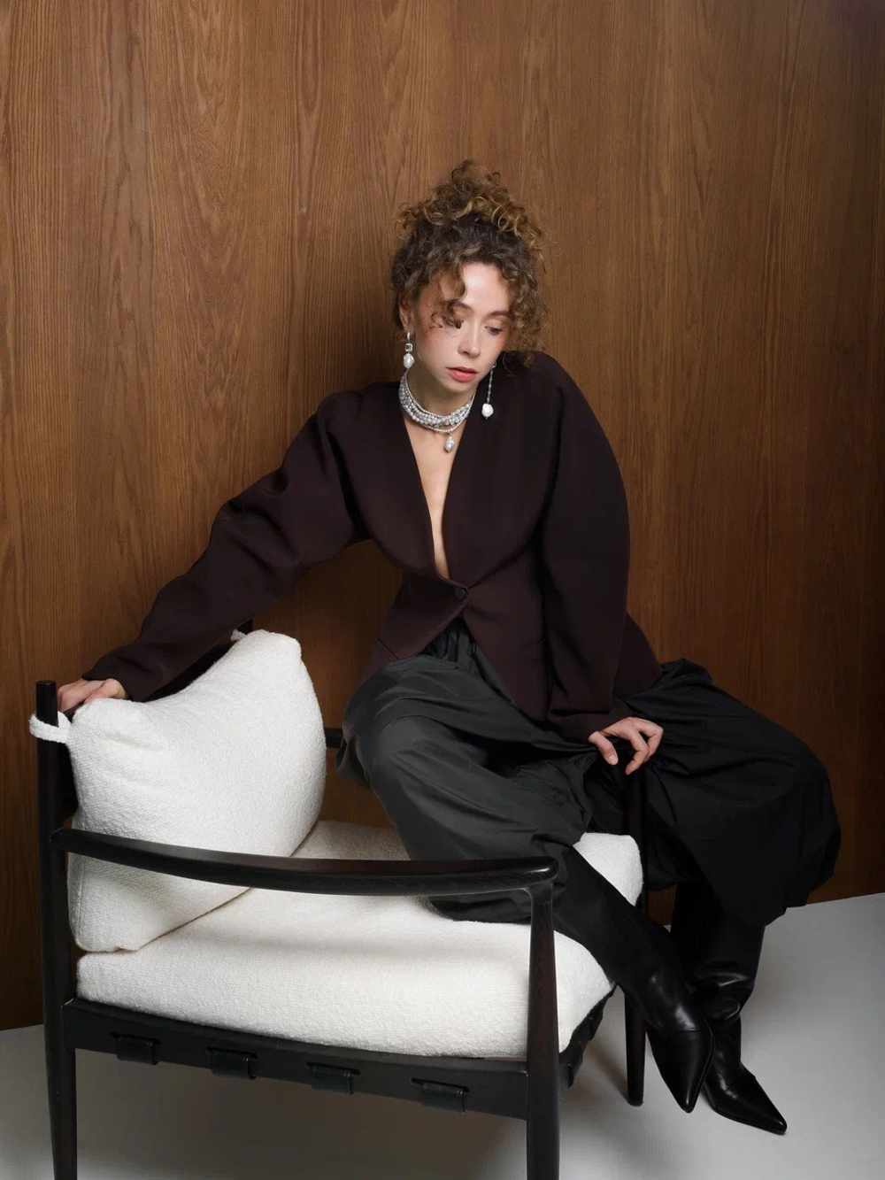 Серьги "Caramel eye pearl" Silver