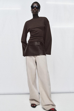 ZARA КОЖАНЫЙ РЕМЕНЬ-ЮБКА (100% КОЖА), КОРИЧНЕВЫЙ