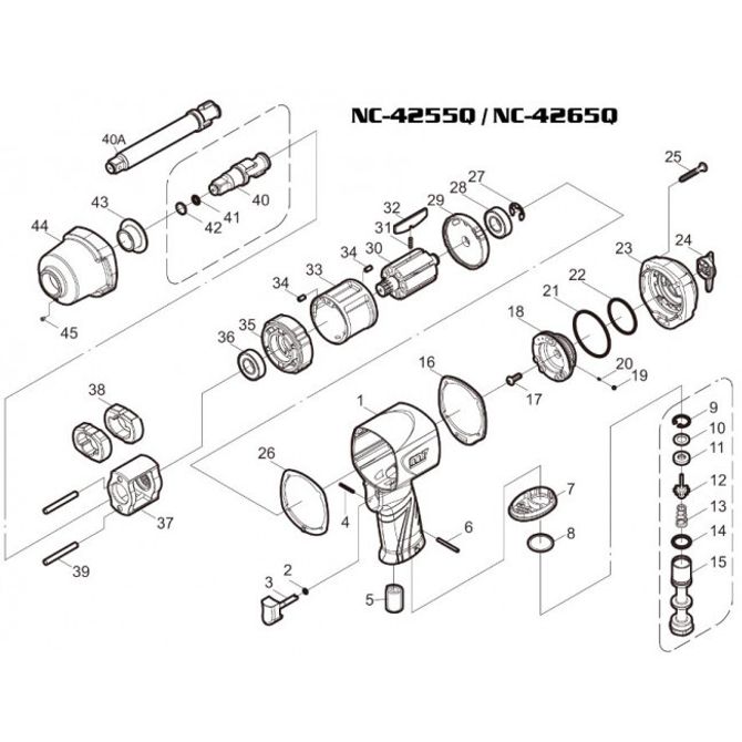 MIGHTY SEVEN (NC-4255T02) Ремкомплект для гайковерта NC-4255Q, ось стандартная (34, 35, 36)