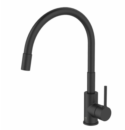 СМЕСИТЕЛЬ ДЛЯ КУХНИ MEAL ГИБКИЙ ИЗЛИВ, ЧЕРНЫЙ МАТОВЫЙ (1/10) "MILARDO" M01BL0FM05