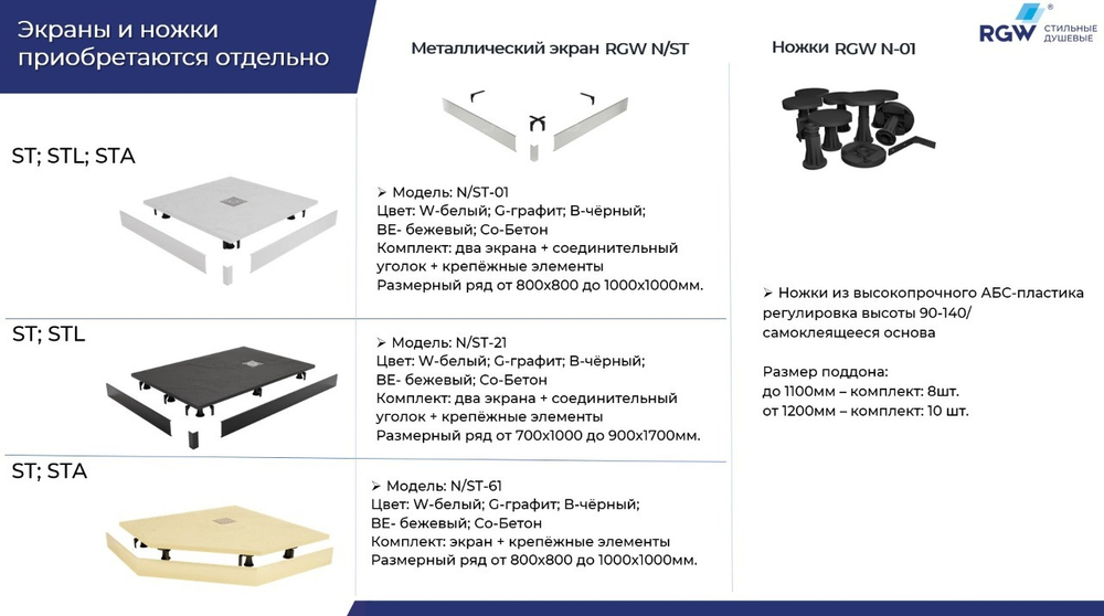 Душевой поддон прямоугольный RGW ST-W Белый (800x1000)