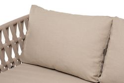 "Диего" диван 2-местный плетеный из роупа, основание дуб, каркас алюминий светло-серый (RAL7035) шагрень, роуп бежевый круглый, ткань бежевая 15052