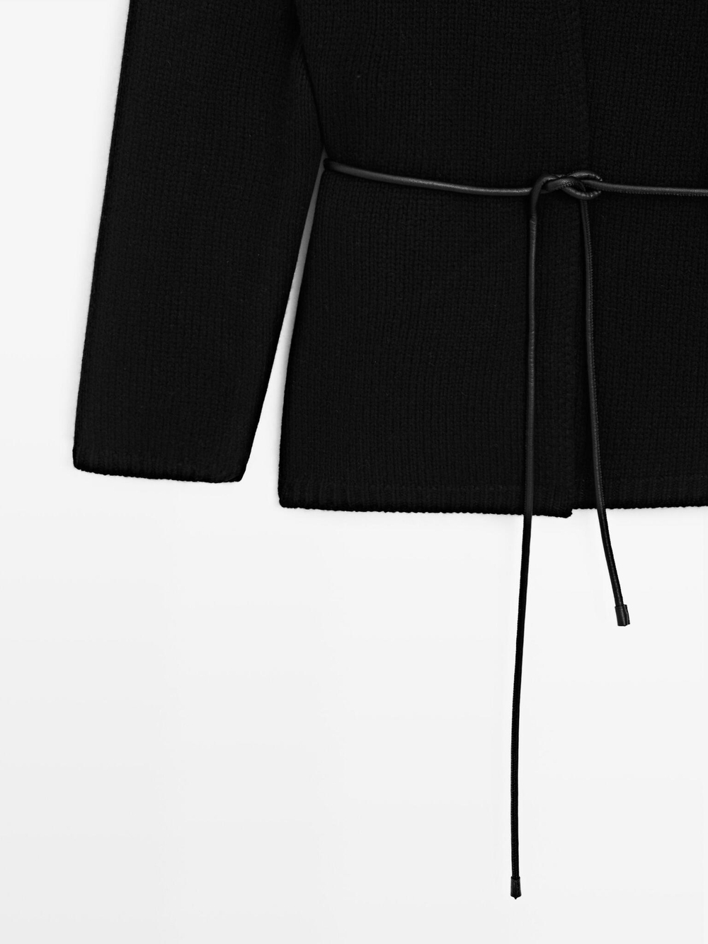 Massimo Dutti Длинный вязаный кардиган с поясом, черный