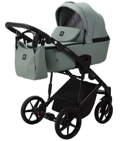 Детская коляска Adamex Mobi Deluxe 3 в 1 M-SA20 (СЕРО-ЗЕЛЕНАЯ КОЖА)