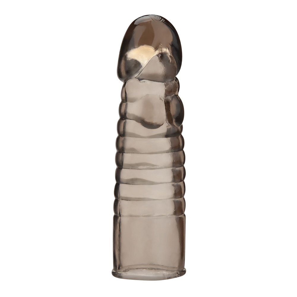 Дымчатая насадка-удлинитель Ribbed Realistic Penis Enhancing Sleeve Extension - 15,2 см. (Цвет: серый)