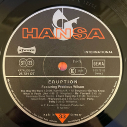 Винтажная виниловая пластинка LP Eruption, Precious Wilson Eruption (Германия 1977)
