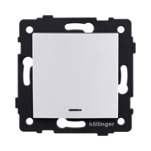 Выключатель кнопочный 1-клавишный 10А/250В с LED подсветкой, изогнутый, белый Kollinger REA-R-013WH для Aspekt, Eleganz, Reflex