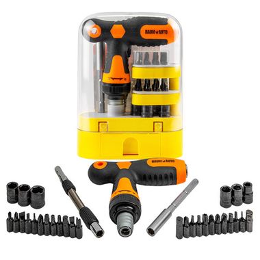 Отвертка реверсивная Т-образная телескопическая, с гибким удлинителем, комплектом бит и головок (32пр.) в пластиковом футляре. Baum Auto##BaumAuto BM-30314232