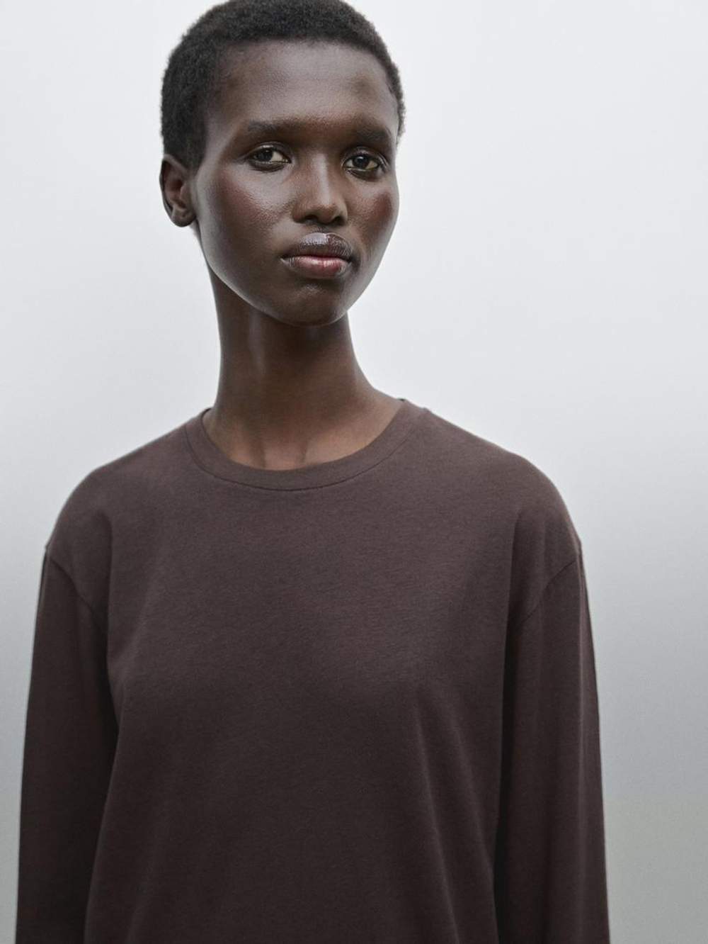 Massimo Dutti Футболка из 100% хлопка, коричневый