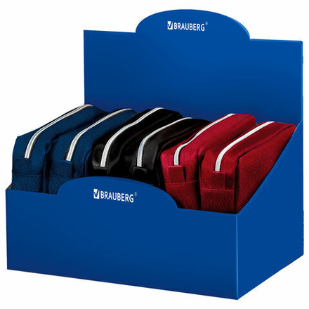 Пенал мягкий BRAUBERG, 2 отделения, ассорти 3 цвета, "Basic", 19х9х4 см, дисплей, 273611