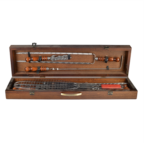 Набор шампуров Элит Пикник в коробе, 6 шампуров с решеткой