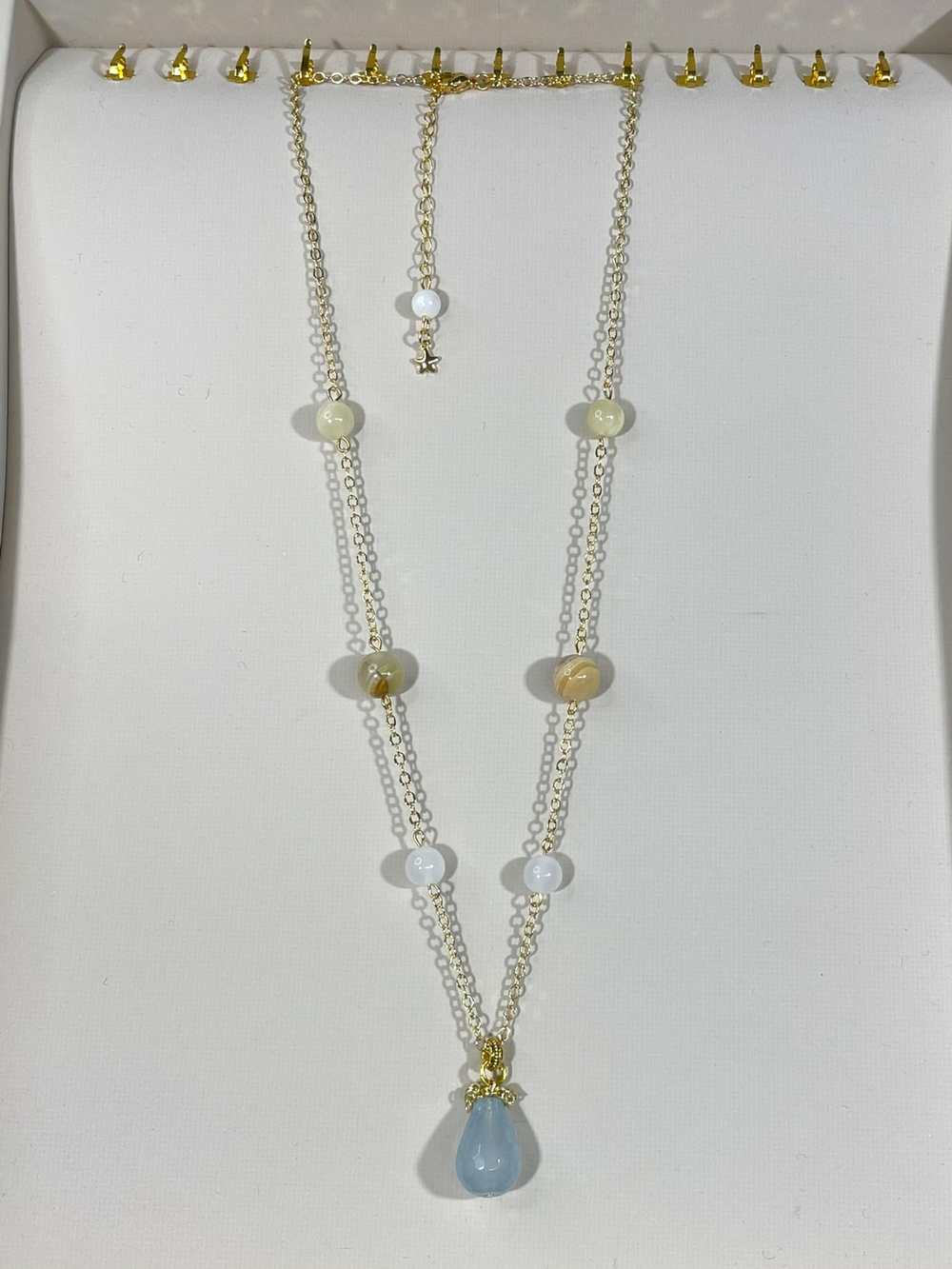 Колье из оникса и агата на цепочке 55 см