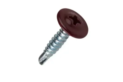 Саморез с прессшайбой 4,2х19 винно-красный RAL3005 со сверлом 100шт.