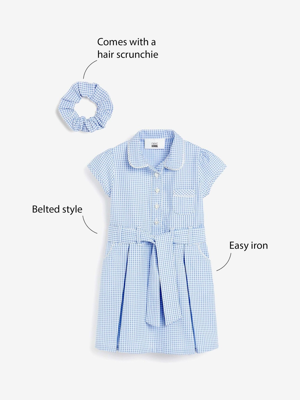 Платье с резинка для волос в комплекте для девочки Next 498-043, Голубой, Белый