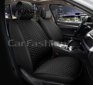 Накидки сидений Перед CarFashion (2шт) -Фронт «ROMB FRONT» 26215 -Велюр+Экокожа черный/черный/синий