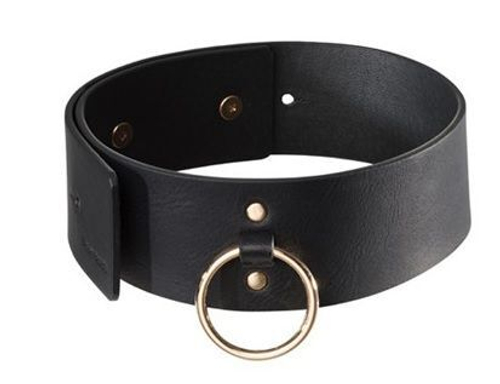 Черный гладкий ошейник с кольцом