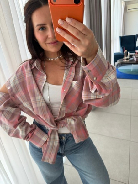 Рубашка трансформер в клетку нежно-розовая