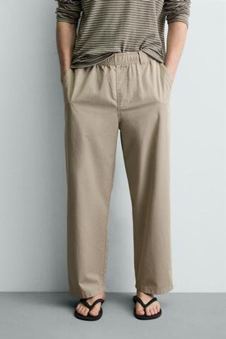 ZARA ХЛОПКОВЫЕ БРЮКИ RELAXED FIT, РЫЖЕВАТО-КОРИЧНЕВЫЙ