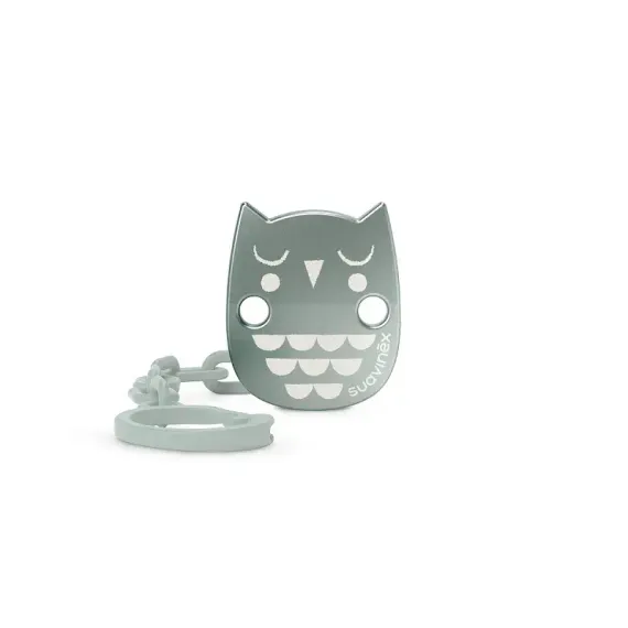 Клипса с цепочкой Suavinex Owl для крепления соски-пустышки к одежде Зеленая