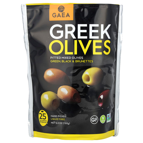Gaea, греческие оливки, смешанные оливки без косточек, зеленые, черные и коричневатые, 150 г (5,3 унции)