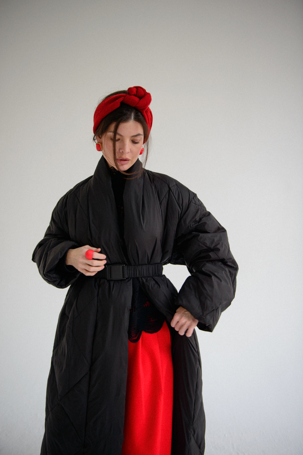 Пуховик длинный с поясом ROMMY