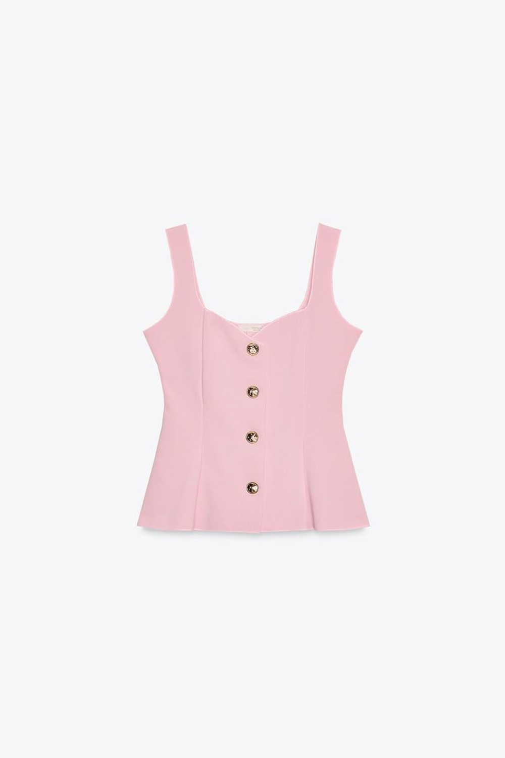 ZARA ЭЛАСТИЧНЫЙ ТОП-ЖИЛЕТ С БАСКОЙ, РОЗОВЫЙ