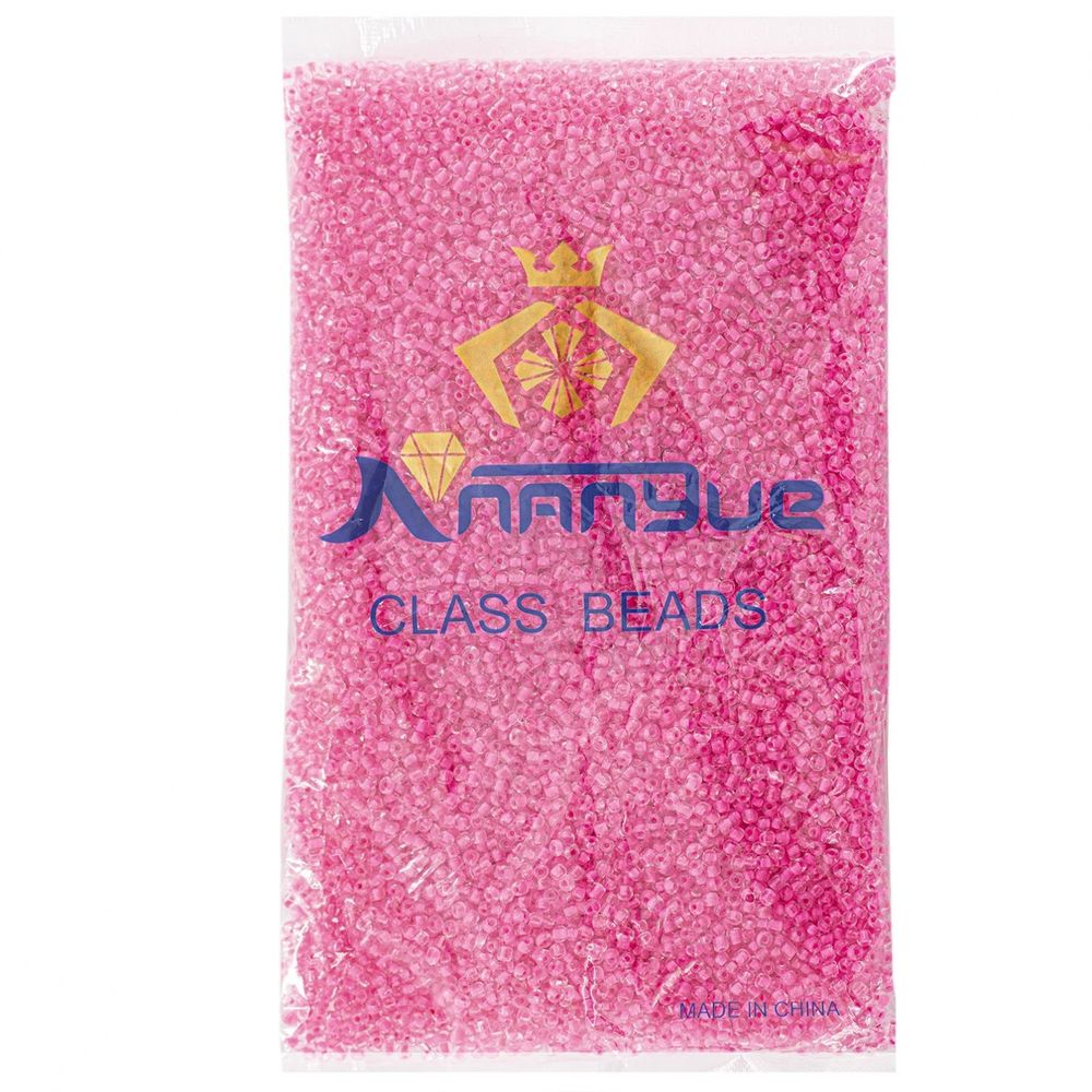 Бисер Alingar размер №8 вес 450 гр., прозрачный кристалл, внутри розовый, пакет