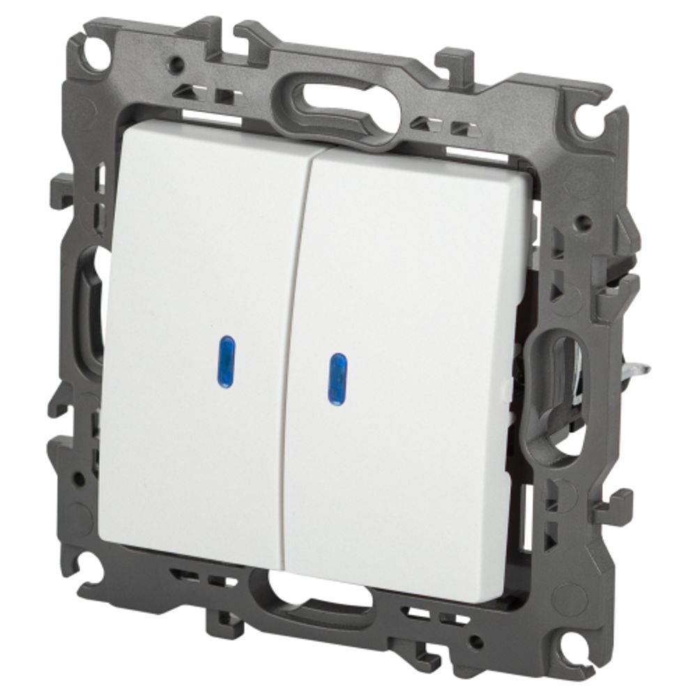 Выключатель ЭРА Серия 12 12-1105-01М двойной с подсветкой, 10АХ-250В, белый матовый