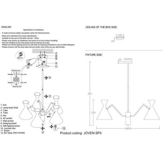 Подвесная люстра Crystal Lux Joven SP5 Gold/Black