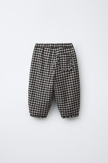 ZARA БРЮКИ BAGGY В КЛЕТКУ ВИШИ, ЧЕРНЫЙ/ЭКРЮ