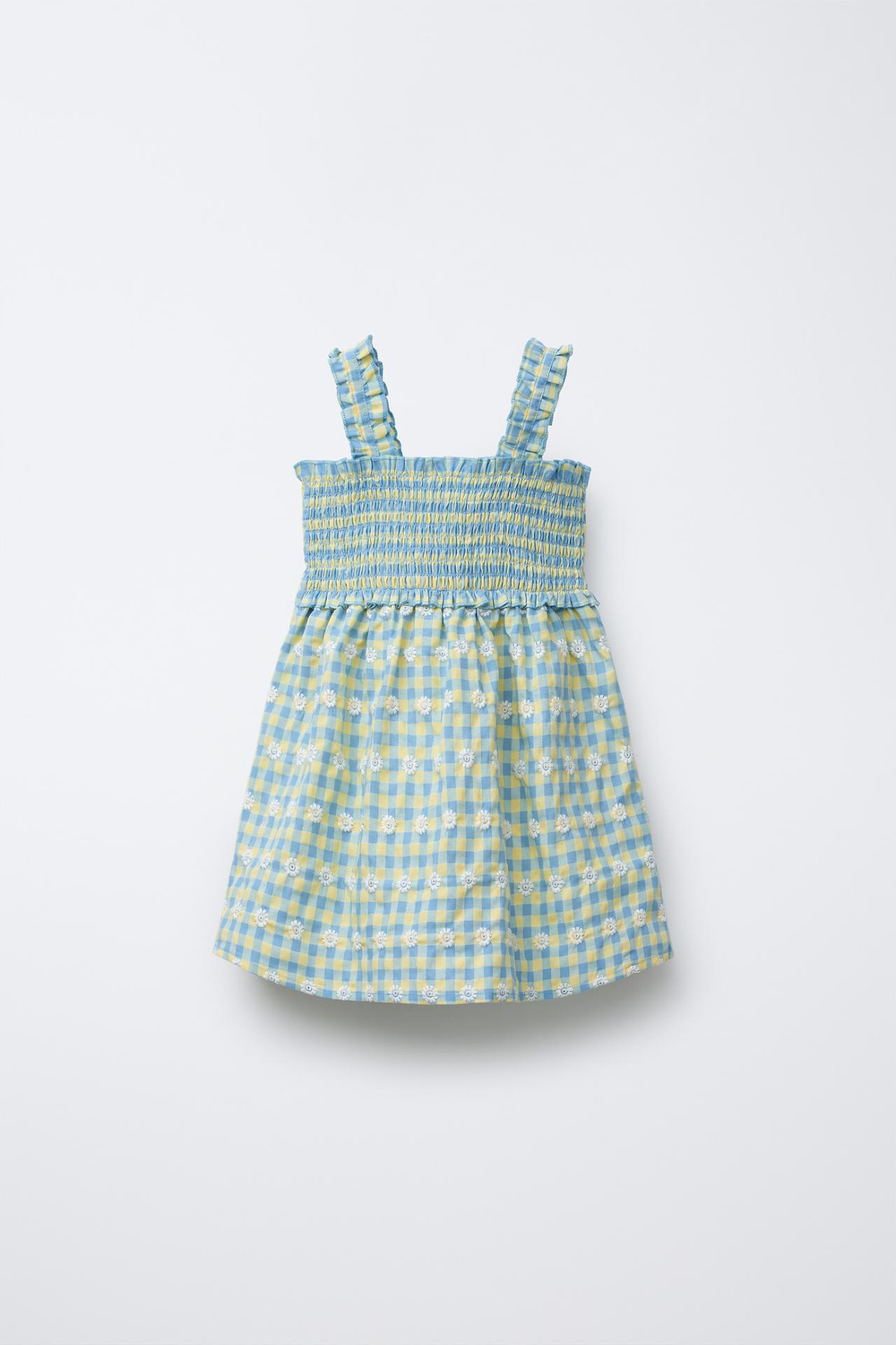 ZARA ПЛАТЬЕ В КЛЕТКУ ВИШИ С ЦВЕТОЧНЫМ УЗОРОМ, ВЫЦВЕТШИЙ СИНИЙ