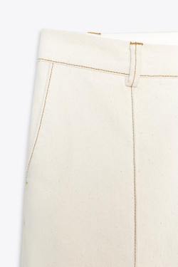 ZARA БРЮКИ BOOTCUT С ОТДЕЛОЧНОЙ СТРОЧКОЙ, ЭКРЮ