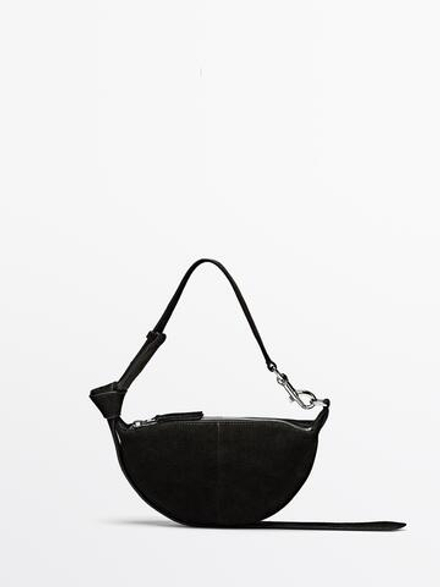 Massimo Dutti Мини-сумка через плечо из замши-сплита, шоколадный