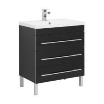Тумба с раковиной Aquanet Верона NEW 75 черный (напольная 3 ящика)