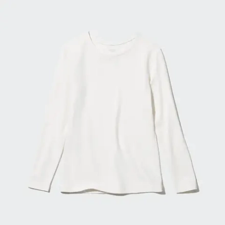 UNIQLO ТОП С КРУГЛЫМ ВЫРЕЗОМ И ДЛИННЫМИ РУКАВАМИ, БЕЛЫЙ