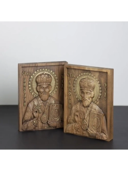 Николай Чудотворец деревянная резная икона, бук