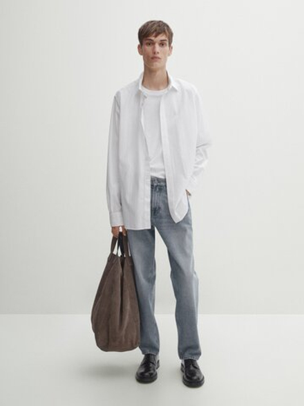 Massimo Dutti Рубашка из поплина в тонкую полоску,  белый