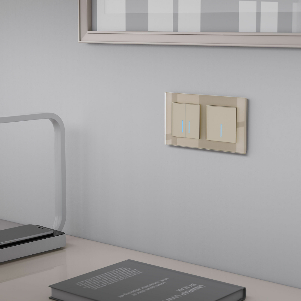 Сенсорный выключатель двухклавишный с подсветкой 1000 Вт (шампань)