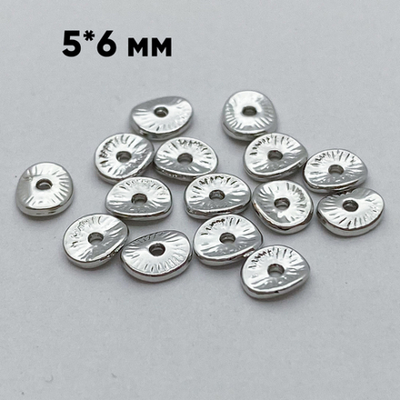 Бусина, цвет серебро (родий), размер 5*6 мм, цена за 10 шт