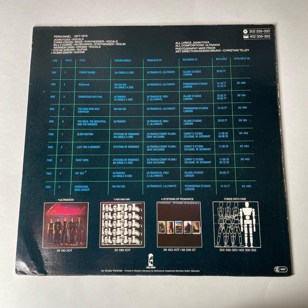 Винтажная виниловая пластинка LP Ultravox Three Into One (Germany 1980) Young Savage