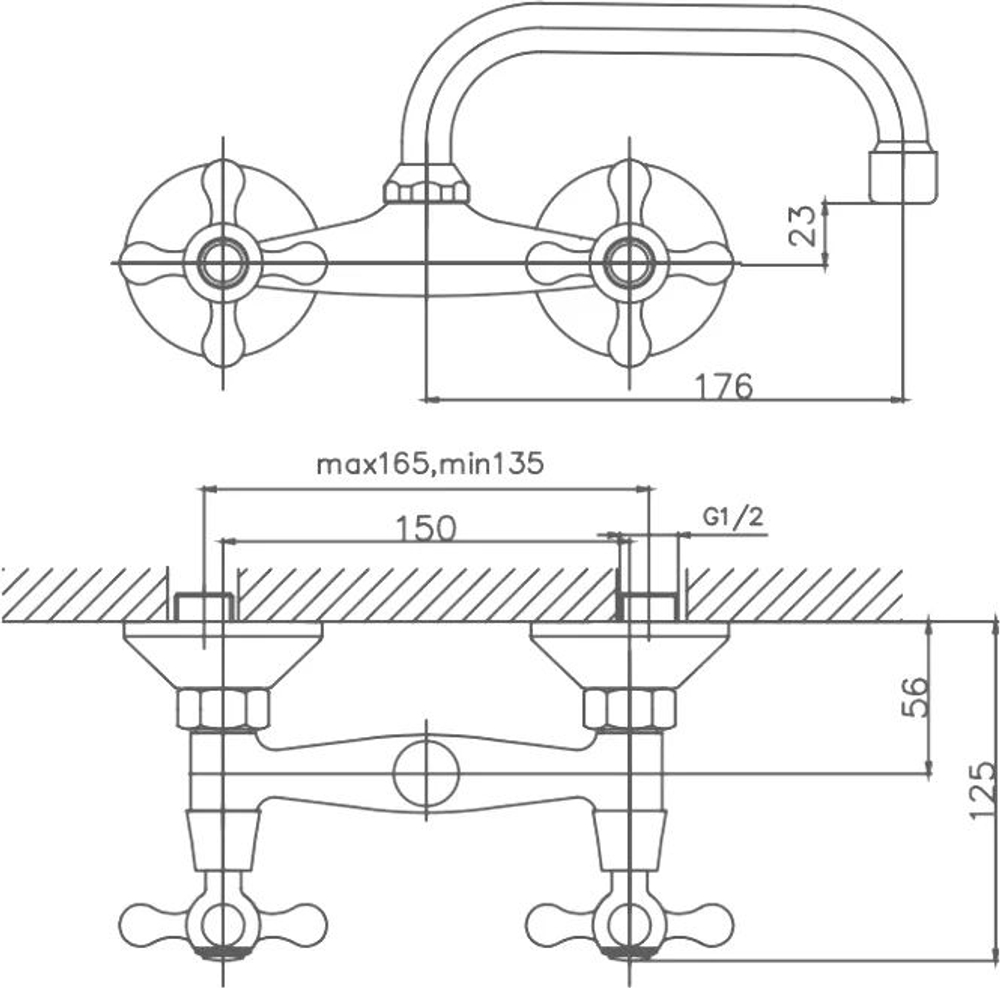 Смеситель для кухни настенный, Cron CN4708, хром