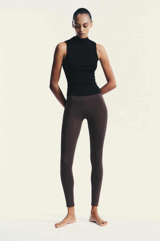 ZARA ТОП ИЗ ХЛОПКА И МОДАЛА, ЧЕРНЫЙ
