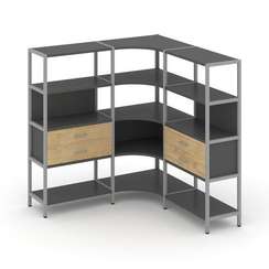 Shelf System Трехсекционный угловой стеллаж четырехярусный с ящиками SN.STMU-431 Антрацит/Тиквуд Све