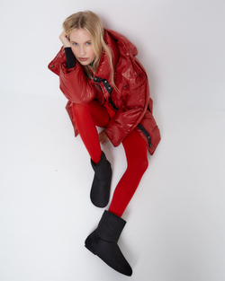 Пуховик со съемным капюшоном из нейлона Монклер томат