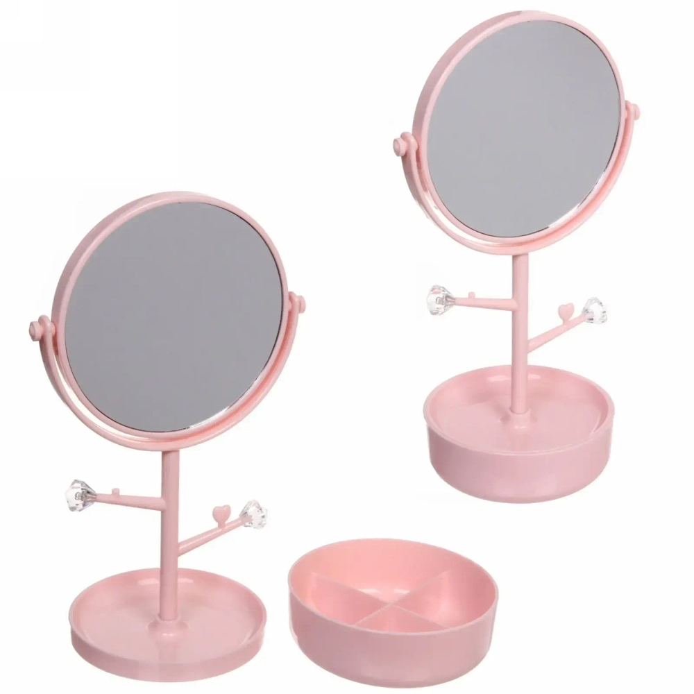 Зеркало настольное с органайзером для косметики «Beauty - Look», цвет розовый, 33*14.5см